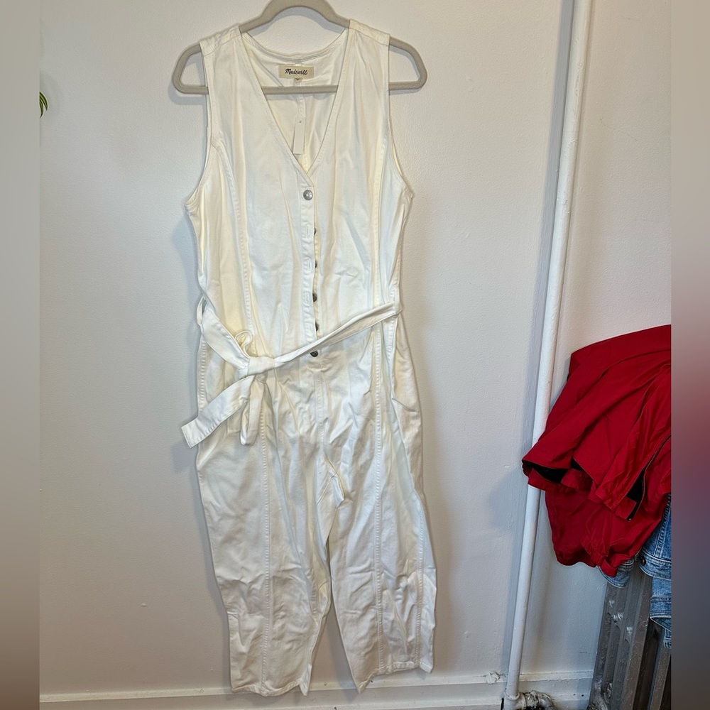 Madewell nwt white button up jumpsuit with tie waist plus size